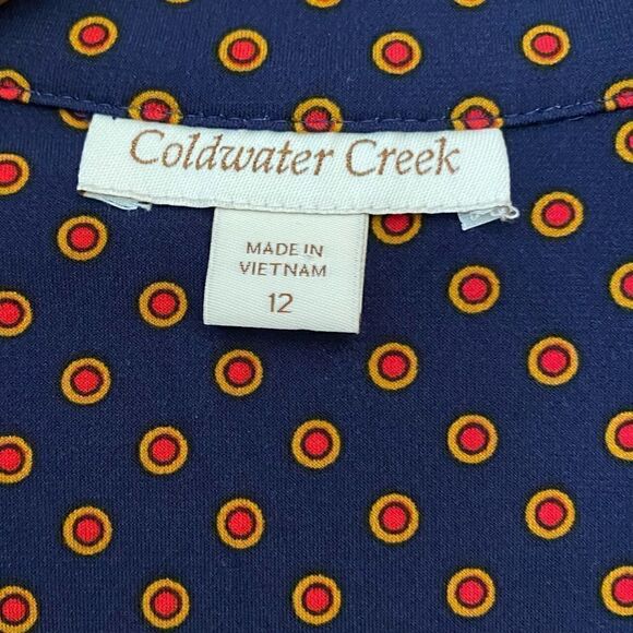 Coldwater Creek Sz 12 Blue Orange Circles Classic ‘90s Work Career Shirtdress - Picture 10 of 11